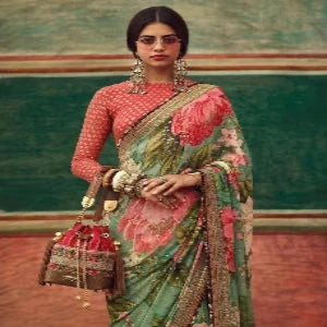 floral chiffon saree